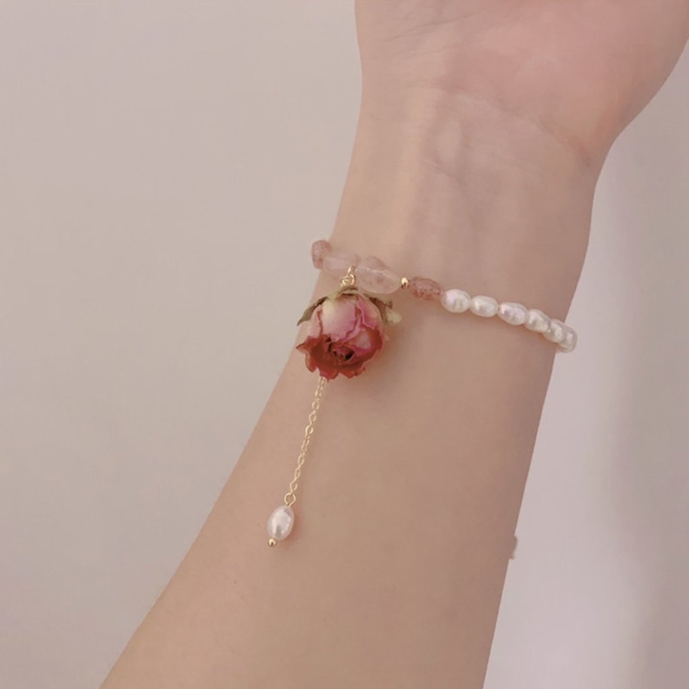 Gold Plated Eternal Flower Natural Freshwater Pearls Charm Bracelets - Picture 13 of 15